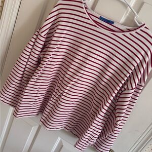 J. McLaughlin Red and White Striped Long Sleeve Top